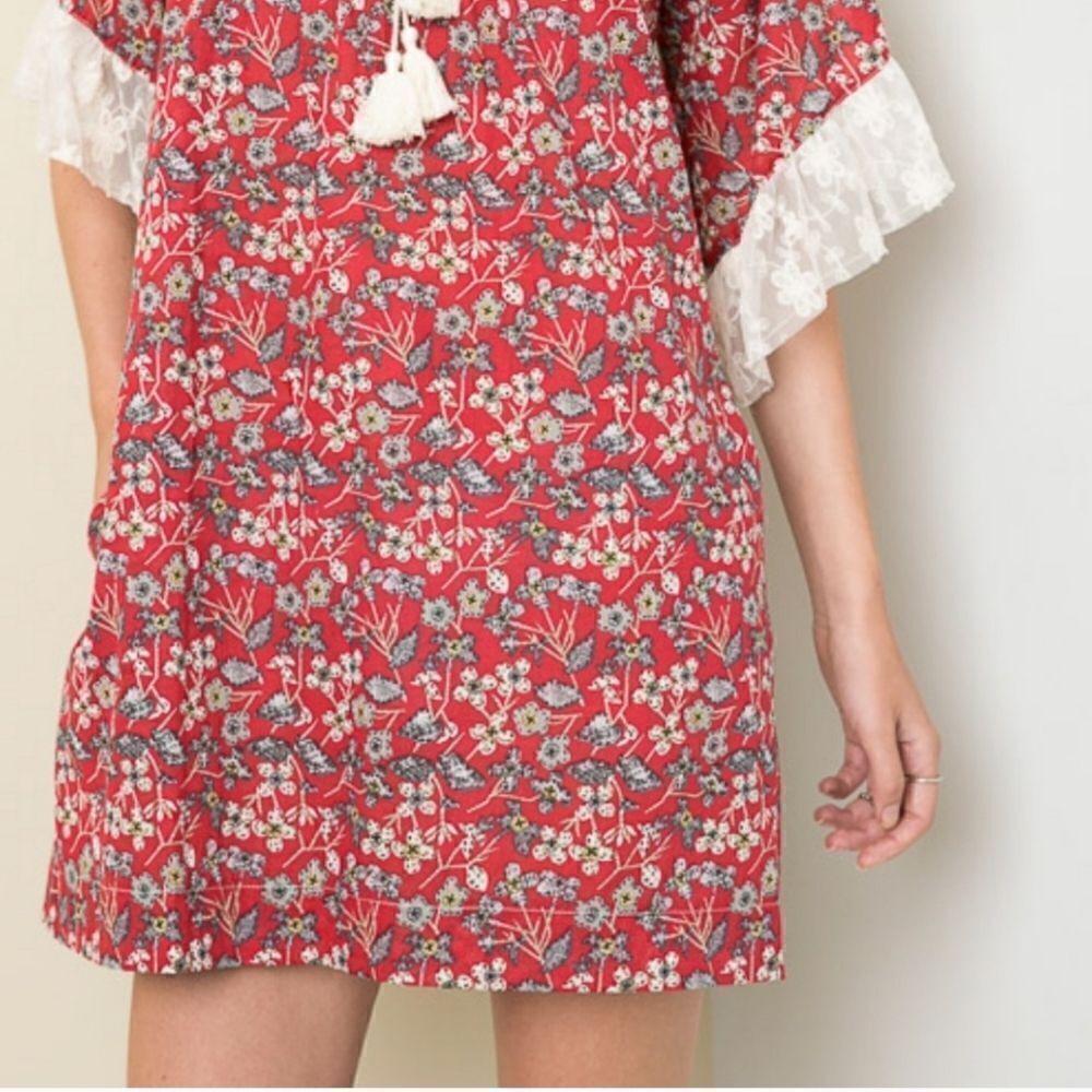 Hayden red floral peasant mini dress sz Small - Picture 4 of 13